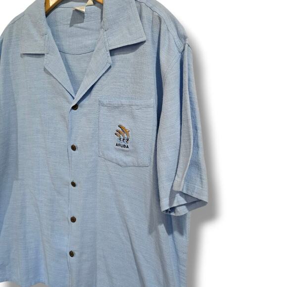 Expressions Men’s Blue Aruba Logo Embroidered Shirt Size Large 100% Cotton - Picture 4 of 7